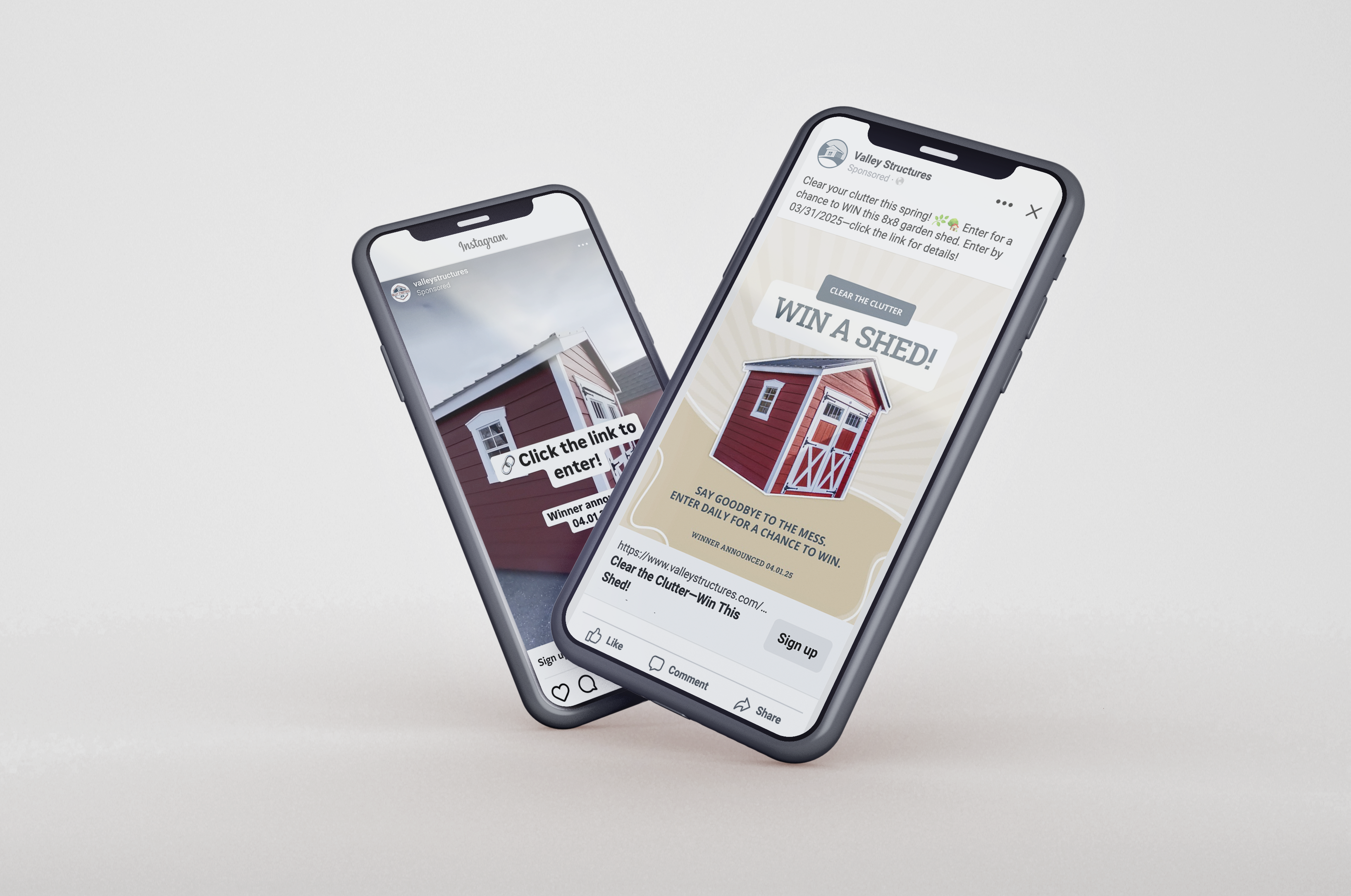 Mockup of Valley Structures social media giveaway Meta Ads that promote