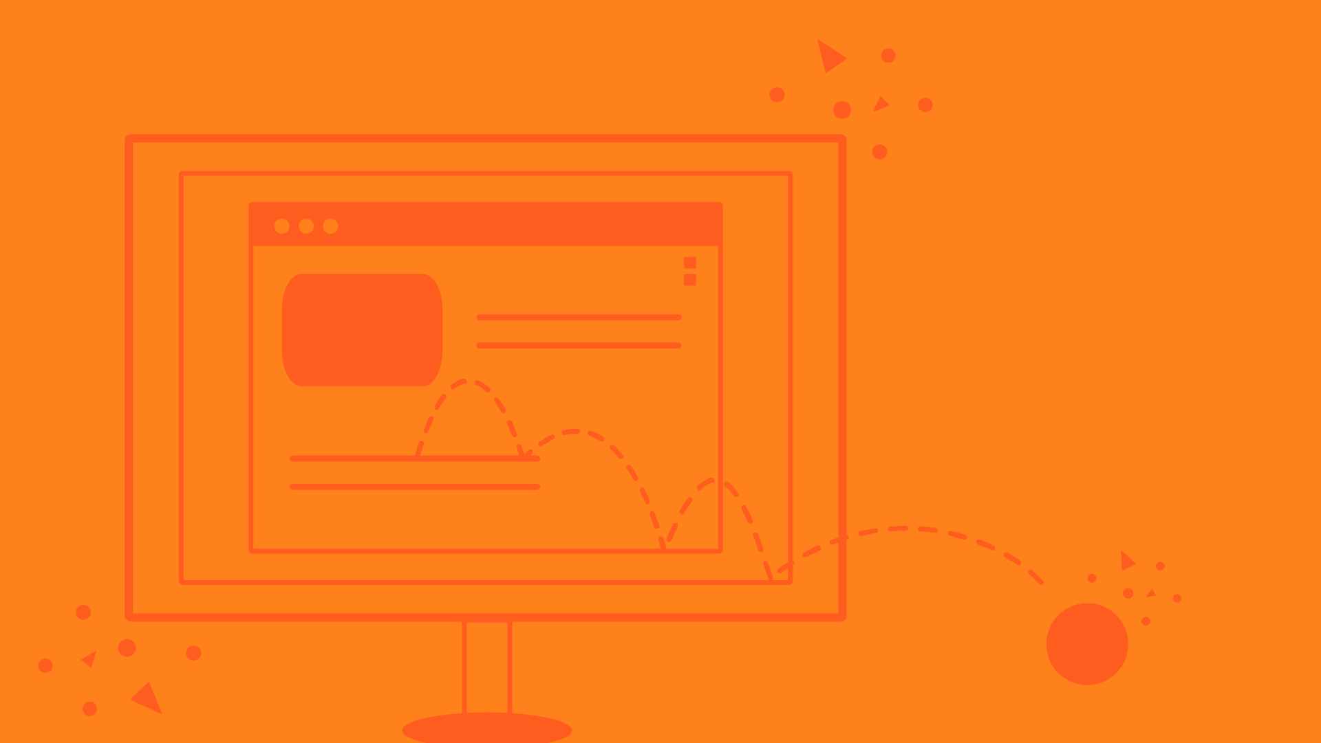 orange illustration showing webpage with ball bouncing representing bounce rate