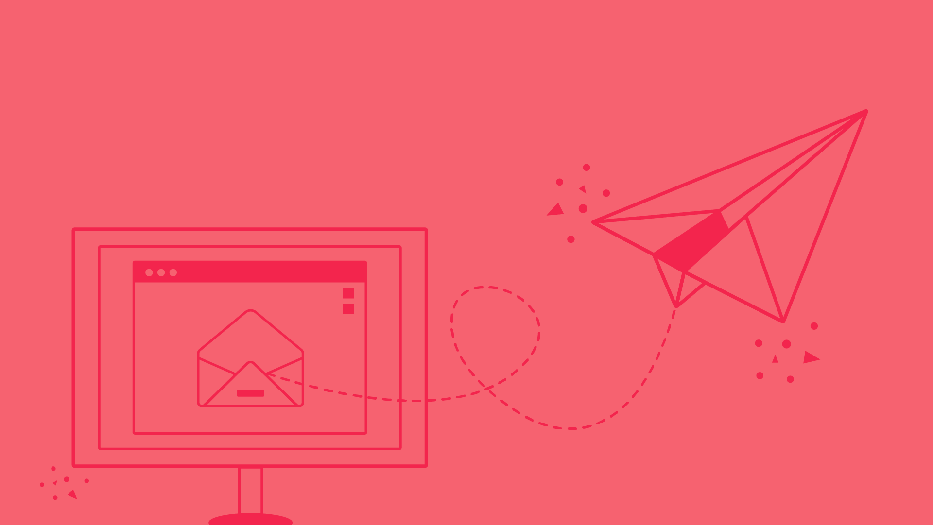 red illustration of paper airplane leaving computer screen representing email tracking