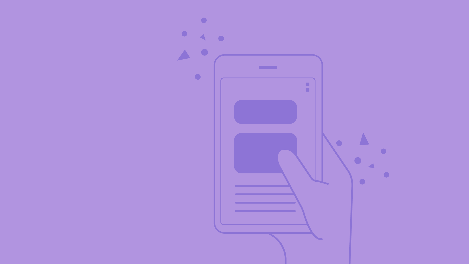 illustration of mobile website and user's hand.