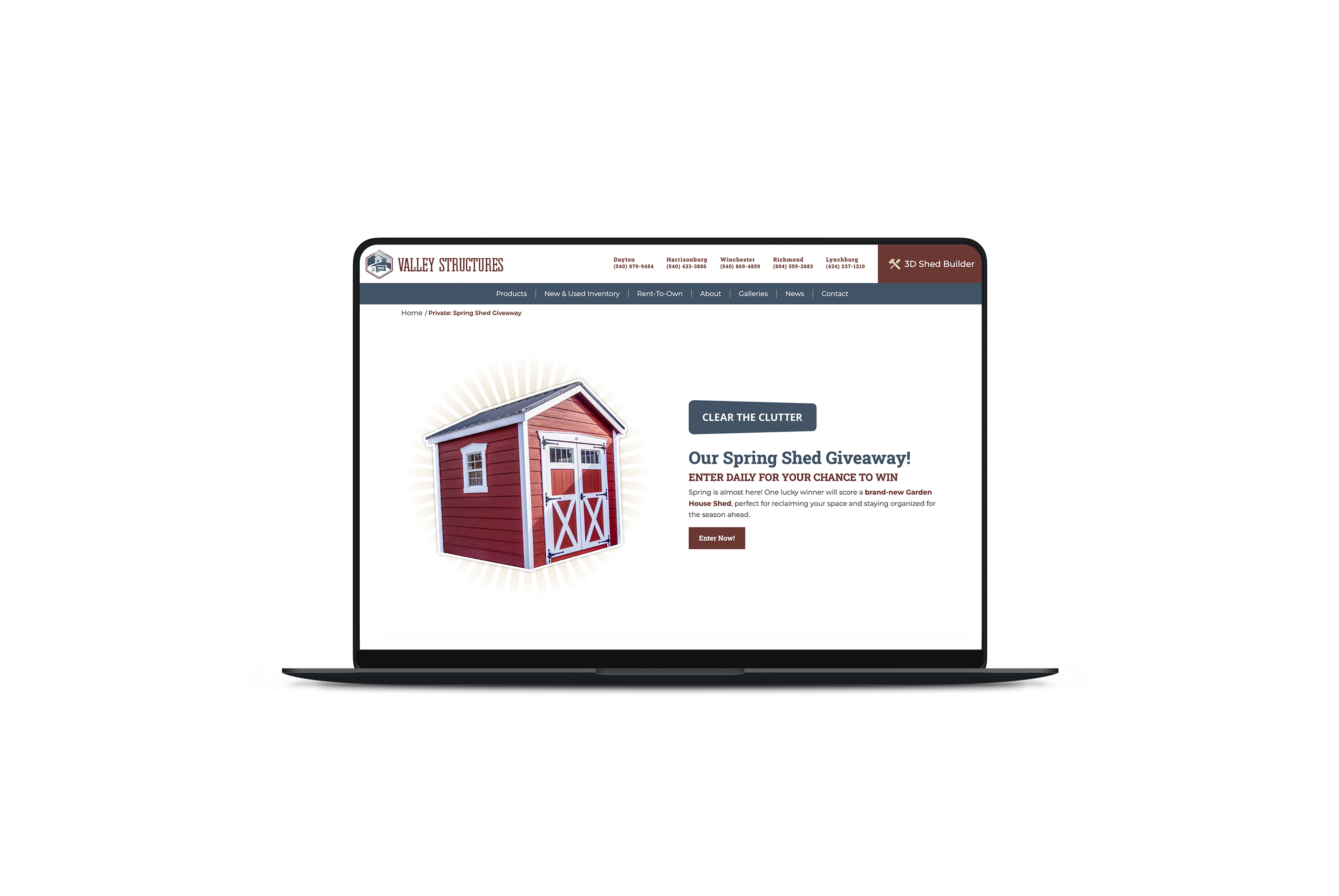 Preview of Valley Structures shed social media giveaway landing page