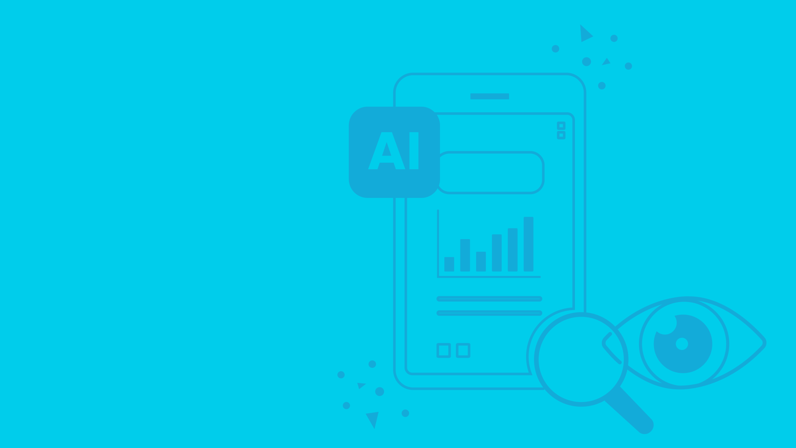 Illustration of a phone with a graph on it with "AI" in a corner that communicates how AI is aiding in SEO.