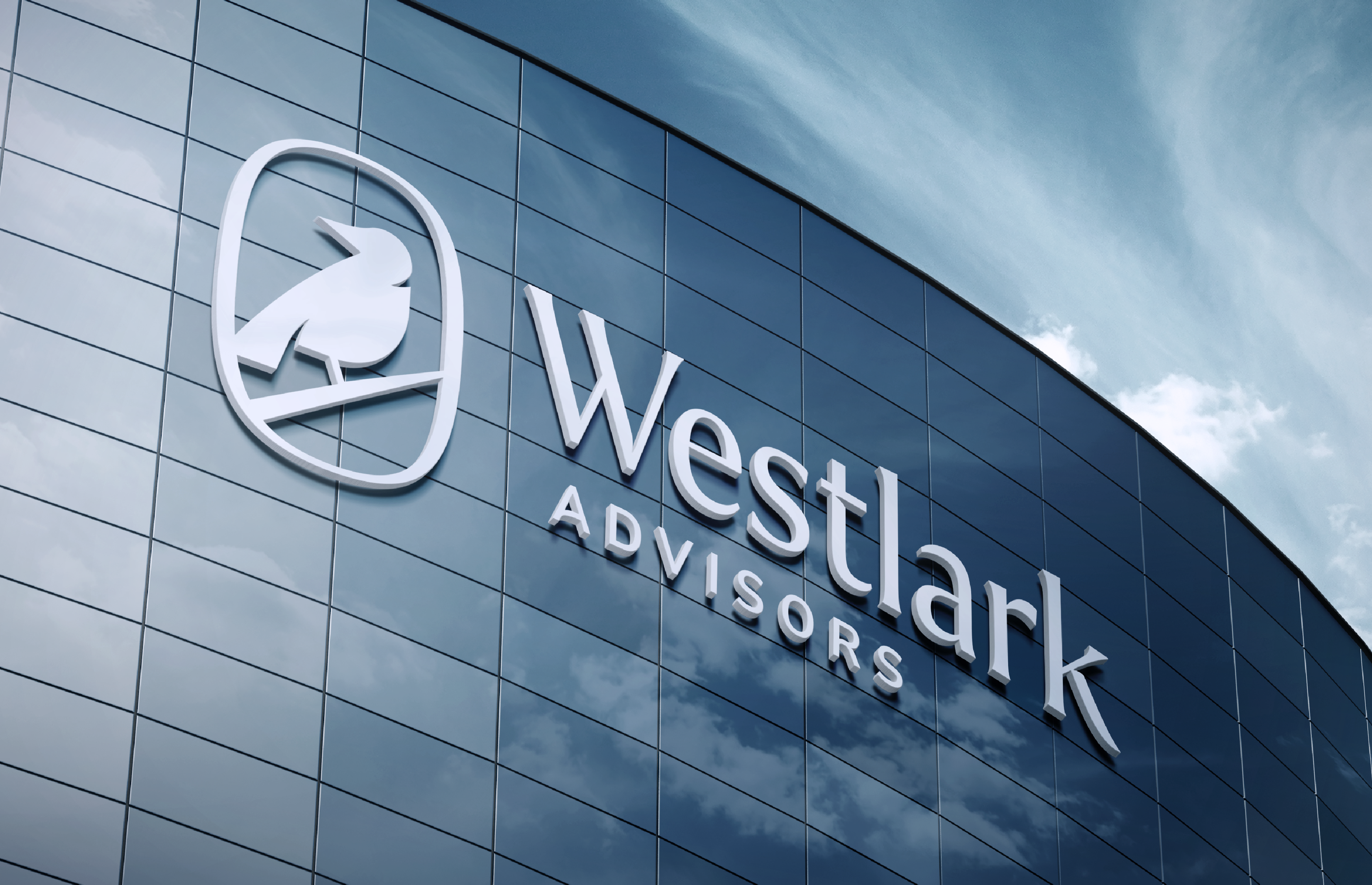 The new Westlark Advisors brand identitiy mocked-up as a building sign.