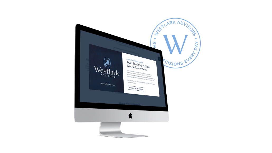 Website pop-up for Westlark Advisors to announce their new name and branding.
